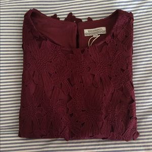 World Market Floral Crochet Burgundy Top